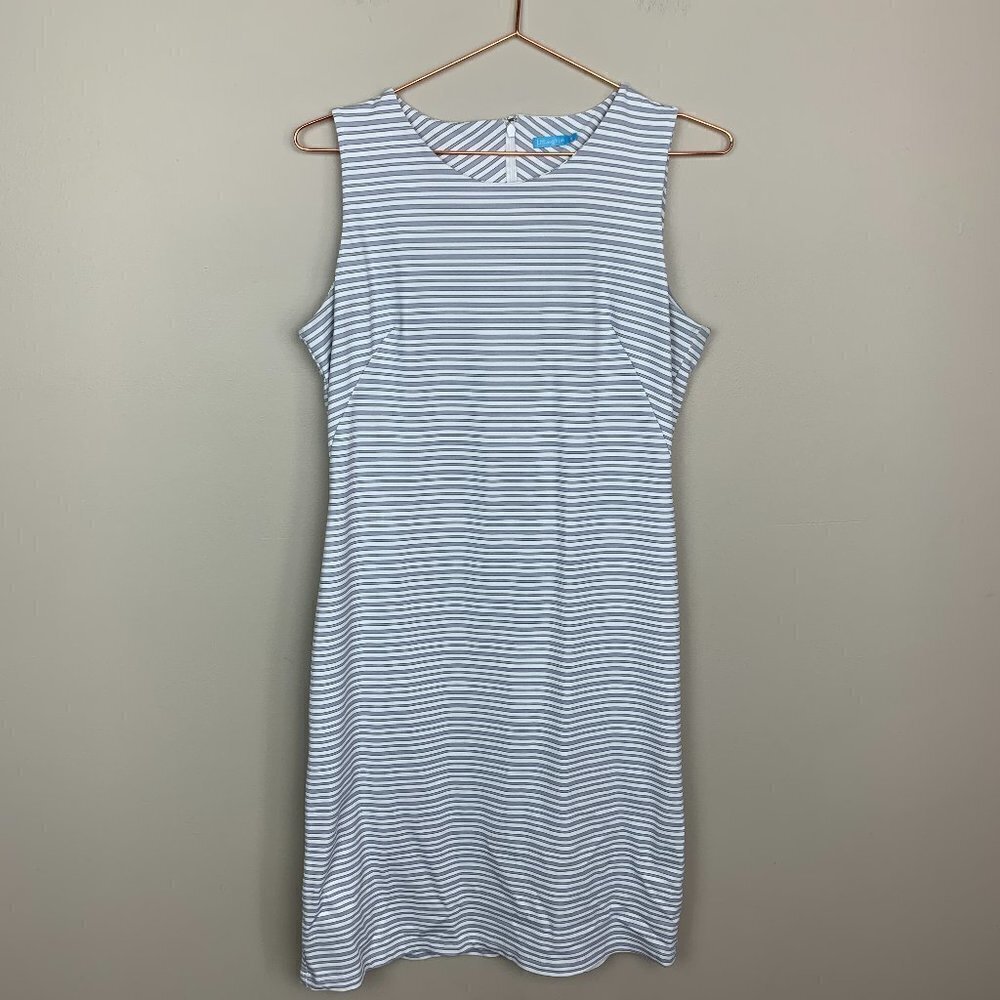 J. McLaughlin Grey & White Striped Spandex Blend Sleeveless Midi Dress Small